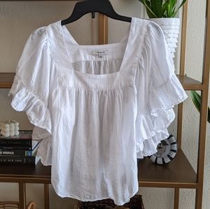 Madewell Flutter Sleeve Butterfly Top in White